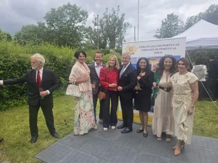 Annie Schur, Robert Schur, Portuguese Ambassador Pedro Pessoa e Costa, Oslo Mayor Anne Lindboe, Pål Sandvid, and journalist Anita Pratap in Oslo.